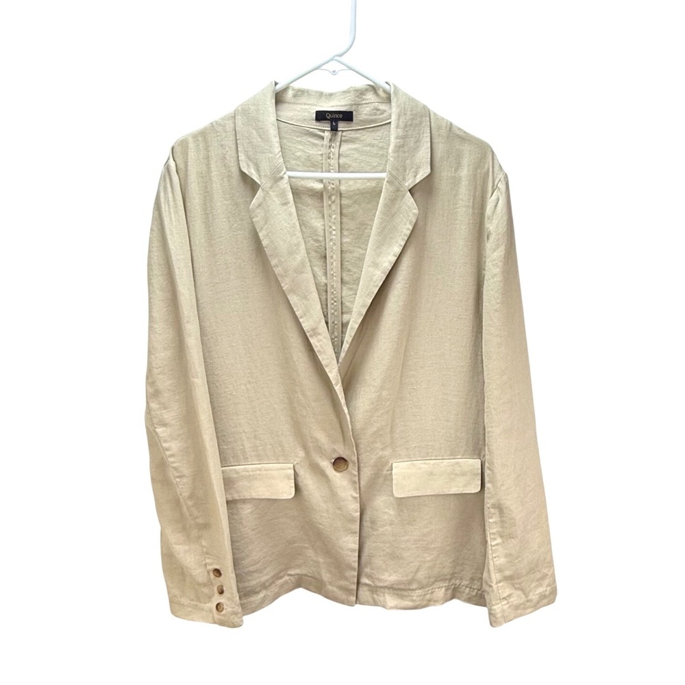 Quince Blazer L Driftwood Tan 100% European Linen Single Button Professional